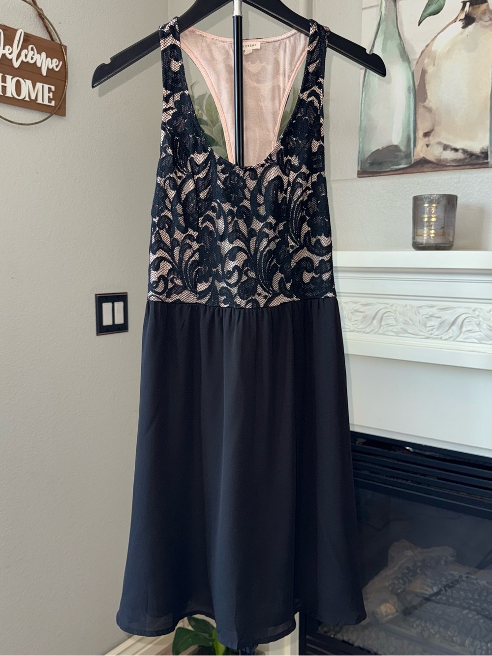 Black Lace Blush Fit & Flare Sleeveless Party Dress Medium